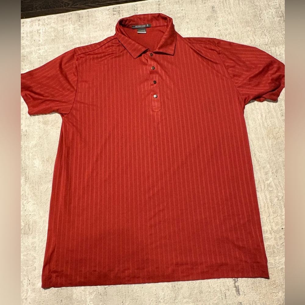 Nike Golf Tiger Woods Platinum Polo Shirt Mens XL Burnt Red Stripe Dri-Fit